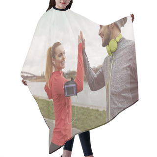 Personality  Fitness Couple Together Outdoors Hair Cutting Cape