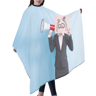 Personality   Woman Take Billboard And Microphone  Hair Cutting Cape