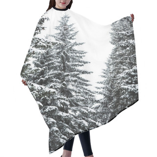 Personality  Pine Trees Covered With Snow On White Sky Background Hair Cutting Cape