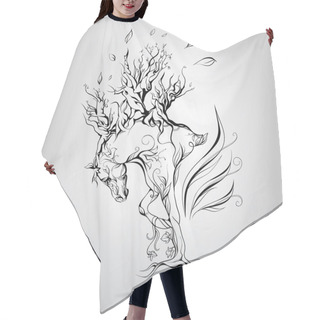 Personality  Horse With  Mane Of Branches. Hair Cutting Cape