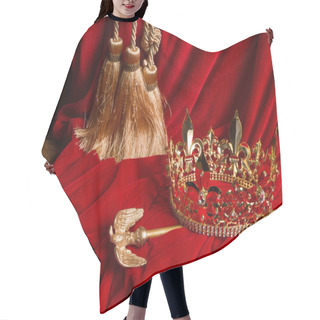 Personality  Scepter And Crown On Red Velvet Hair Cutting Cape