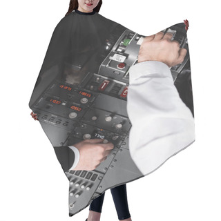 Personality  Top View Of Pilots Using Control Panel And Thrust Lever In Airplane  Hair Cutting Cape