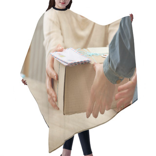 Personality  Woman Gives Parcel In Post Office Hair Cutting Cape