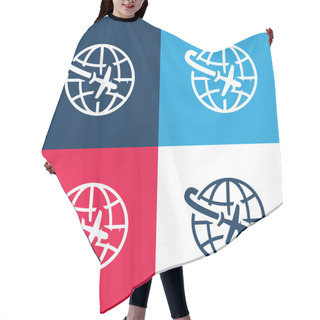 Personality  Airplane Flight Around The Planet Blue And Red Four Color Minimal Icon Set Hair Cutting Cape
