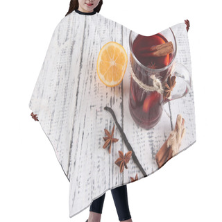Personality  Mulled Wine With Lemon And Spices On Wooden Background Hair Cutting Cape