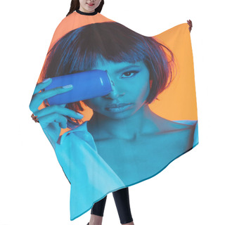 Personality  Woman Holding Can In Front Of Face Hair Cutting Cape