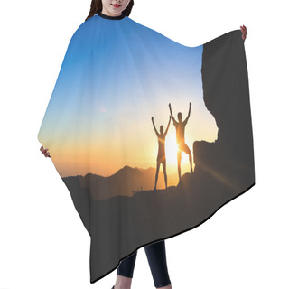 Personality  Couple Teamwork People, Inspiring Success In Mountains Hair Cutting Cape