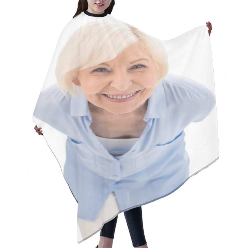 Personality  Happy Senior Woman Hair Cutting Cape