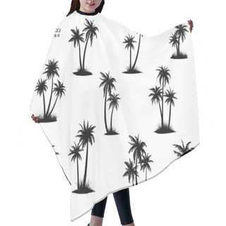 Personality  Group Of Palm Trees Silhouettes With Peace Of Land. Vector Illustration Hair Cutting Cape