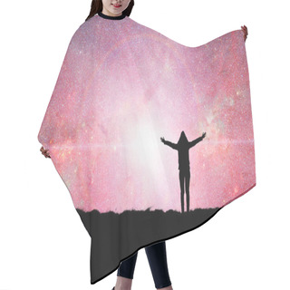 Personality  Silhouette Of A Girl With Hands In The Air At Night Hair Cutting Cape