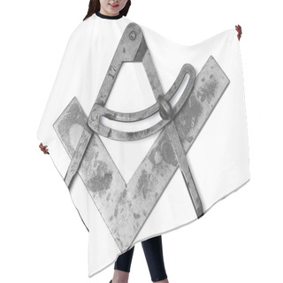 Personality  Square And Compasses On White Hair Cutting Cape