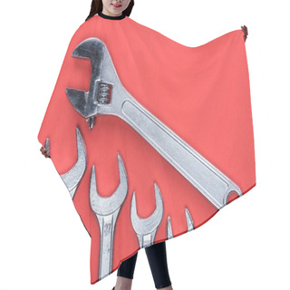 Personality  Various Wrenches On Red Hair Cutting Cape