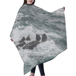 Personality  Dramatic Shot Of Ocean Waves Crashing On Rocks For Background Hair Cutting Cape