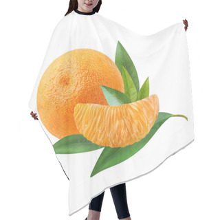Personality  A Ripe Tangerine And A Slice Of Citrus With Green Leaves Isolated On White Background Hair Cutting Cape