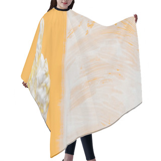 Personality  Panoramic Shot Of Cleaner In Yellow Rubber Glove With Foam Showing Thumb Up Hair Cutting Cape