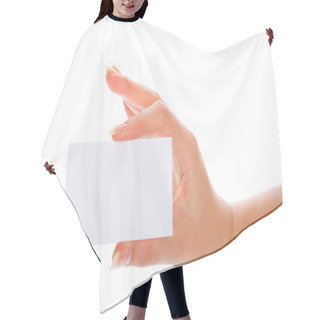 Personality  Hand Holding A Blank Business Card Hair Cutting Cape