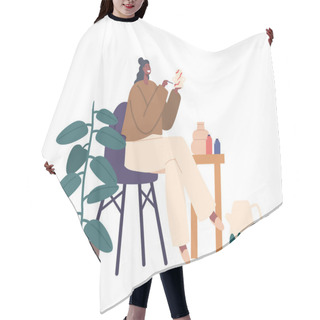 Personality  Artistic Woman Passionately Painting Intricate Designs On Handmade Pottery, Bringing Life And Beauty To Each Piece With Her Skilled Hands And Creative Imagination. Cartoon People Vector Illustration Hair Cutting Cape