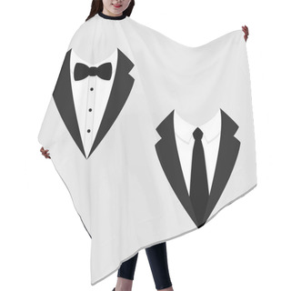 Personality  Men's Jackets. Tuxedo. Weddind Suits With Bow Tie And Necktie. Vector Icon. Hair Cutting Cape