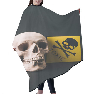 Personality  Skull And Yellow Toxic Sign Isolated On Black Hair Cutting Cape