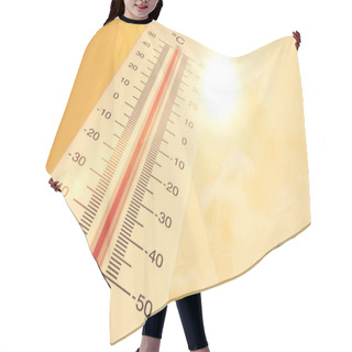 Personality  Global Warming Background With Thermometer In Summer Weather Hair Cutting Cape