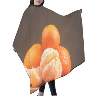 Personality  Tangerines With Leaves On Wooden Table On Brown Background Hair Cutting Cape