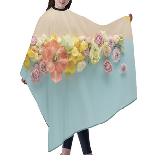 Personality  Top View Of Spring Flowers On Beige, Blue And Yellow Background Hair Cutting Cape