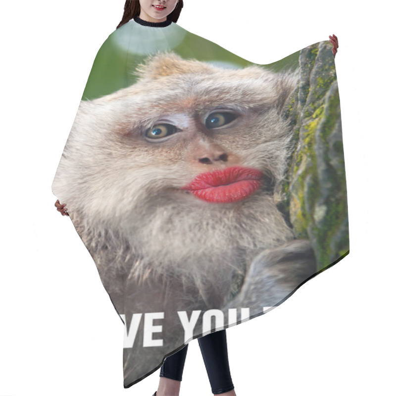 Personality  Funny Monkey With A Red Lips Hair Cutting Cape