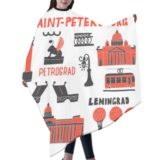 Personality  Saint Petersburg. Funny Hand Drawn Illustration Of Different Landmarks . Sketch. Vector Hair Cutting Cape