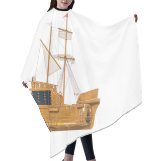 Personality  Vintage Ship Model Floating In Air Isolated On White With Copy Space  Hair Cutting Cape