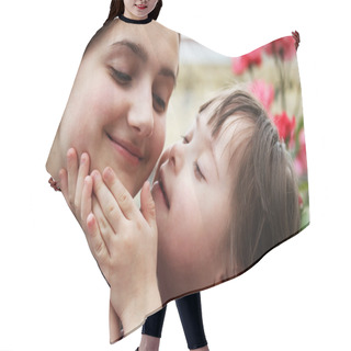 Personality  Happy Family Moments - Mother And Child Have A Fun Hair Cutting Cape
