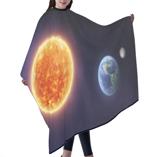 Personality  Vector Sun Star And Planet Earth With Moon In Space. Cosmic Background. Realistic 3d Vector Illustration Hair Cutting Cape