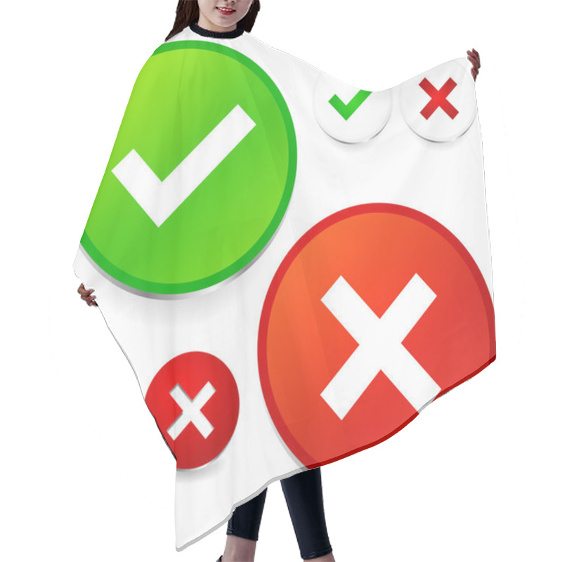 Personality  Checkmark And Cross Set. Correct, Wrong, Test, Quality Control,  Hair Cutting Cape
