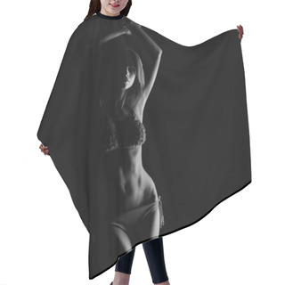 Personality  Black And White Silhouette Of Young, Sporty And Sexy Woman In Lingerie Hair Cutting Cape