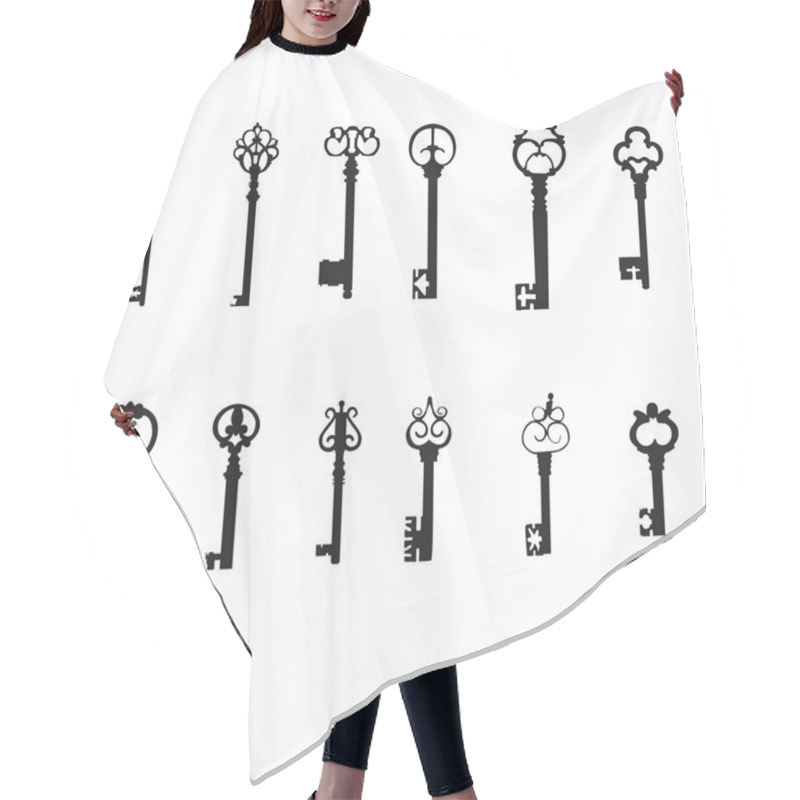 Personality  Vector Keys Silhouette Set. Antique Keys Hair Cutting Cape