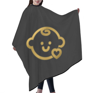 Personality  Baby Head With A Small Heart Outline Gold Plated Metalic Icon Or Logo Vector Hair Cutting Cape
