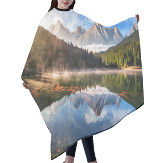 Personality  Gorgeous Mountain Lake In Autumn Fog Hair Cutting Cape