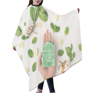 Personality  Woman Holding Handcrafted Soap Hair Cutting Cape