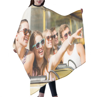 Personality  Group Of Smiling Friends Traveling By Tour Bus Hair Cutting Cape