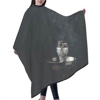 Personality  Hookah Bowl With Coals In Smoke On Black Hair Cutting Cape