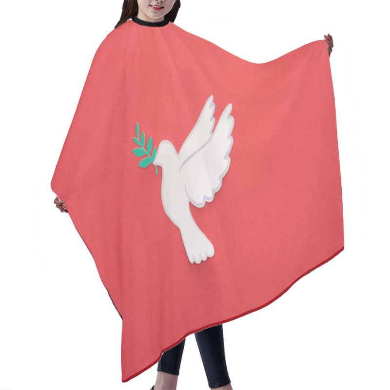 Personality  Top View Of White Dove As Symbol Of Peace On Red Background Hair Cutting Cape