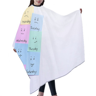 Personality  Top View Of Cards With Day Names And Smileys With Various Emotions On White Background Hair Cutting Cape