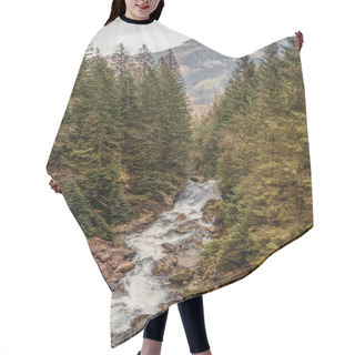 Personality  View Of River Stream Surrounded By Trees And Stones On Shores, Hills On Background, Morskie Oko, Sea Eye, Tatra National Park, Poland Hair Cutting Cape