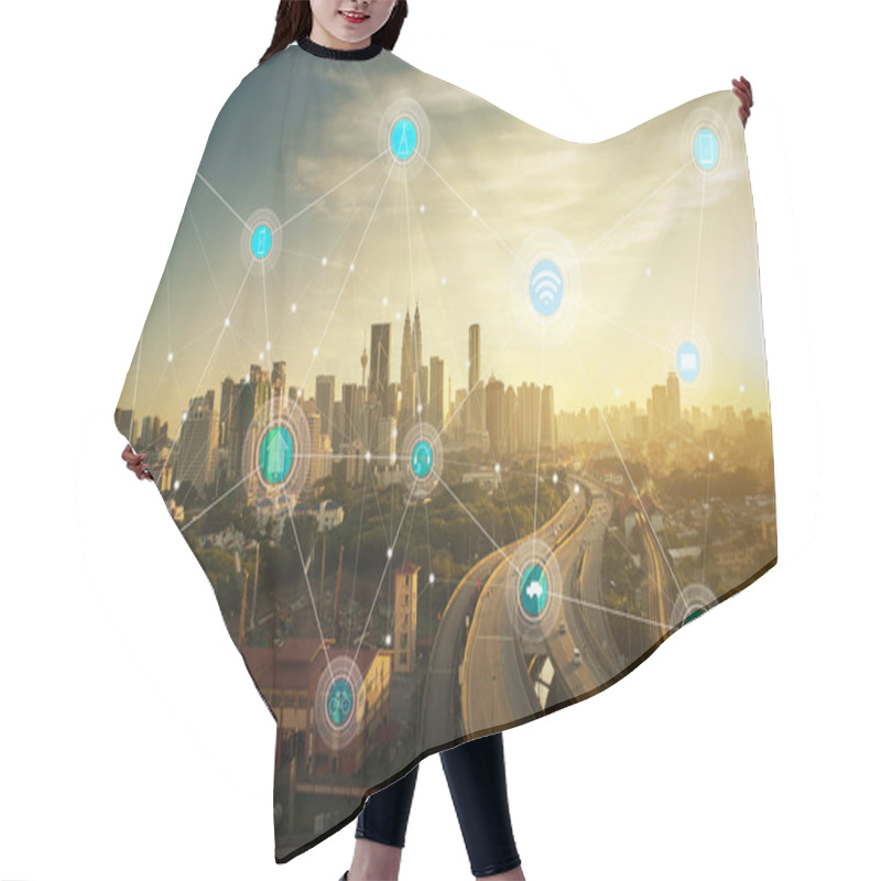 Personality  Smart city and wireless communication concept hair cutting cape