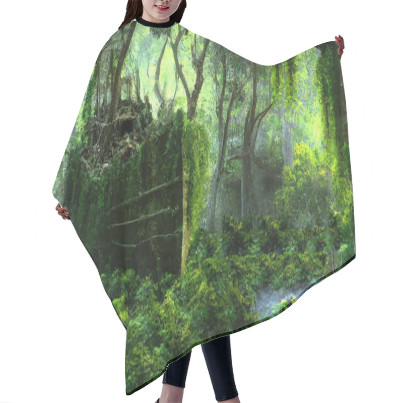 Personality  Rusty Overgrown Shipwreck In Lavish Forest With Pond Lake Hair Cutting Cape