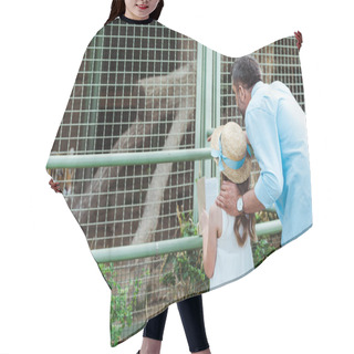 Personality  Kid And Dad Standing In Zoo And Looking At Tiger In Cage  Hair Cutting Cape
