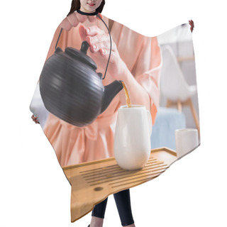 Personality  Partial View Of Woman Pouring Tea Into Jug While Having Tea Ceremony At Home Hair Cutting Cape