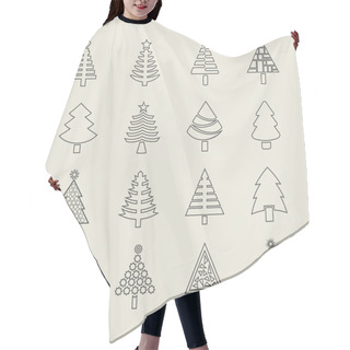 Personality  Abstract Out Line Christmas Tree Icons Set Hair Cutting Cape