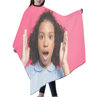 Personality  Shocked Cute Curly African American Kid Isolated On Pink Hair Cutting Cape