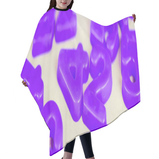 Personality  Panoramic Shot Of Purple Plastic Numbers On White Surface Hair Cutting Cape