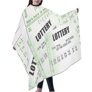 Personality  Green Lottery Tickets And Blank Bills With Numbers For Playing Lottery Close Up Hair Cutting Cape